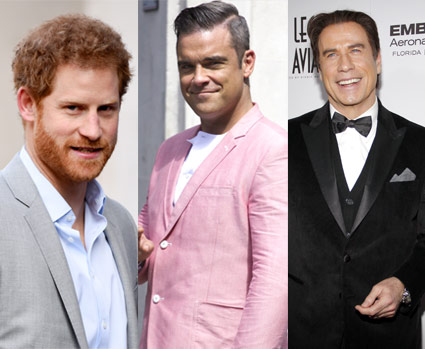 Porträts von Prinz Harry, John Travolta, Robbie Williams