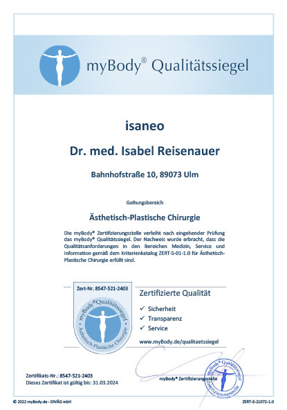 Zertifikatsurkunde isaneo - Dr. med. Isabel Reisenauer