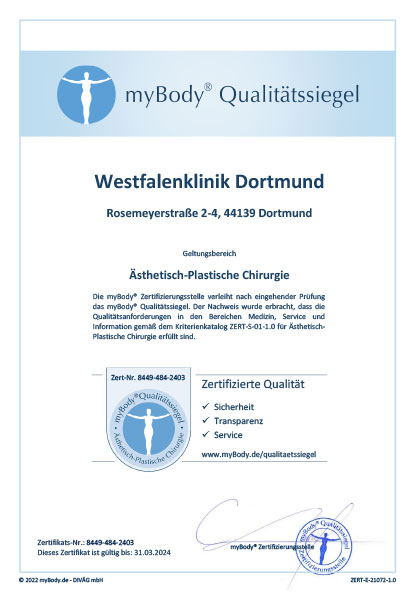 Zertifikatsurkunde Westfalenklinik Dortmund 2022