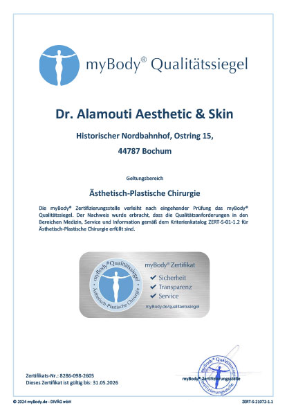 Zertifikatsurkunde Dr. Alamouti Aesthetic & Skin 2024