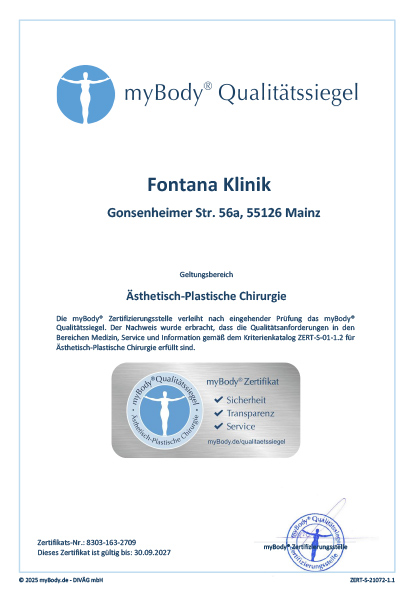 Zertifikatsurkunde Fontana Klinik 2025