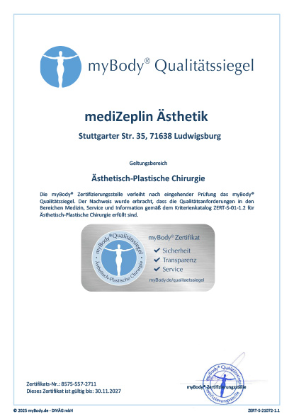 Zertifikatsurkunde mediZeplin Ästhetik Ludwigsburg