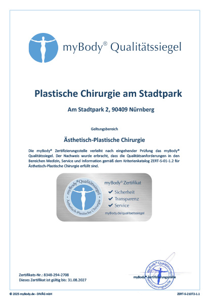 Zertifikatsurkunde Plastische Chirurgie am Stadtpark 2025