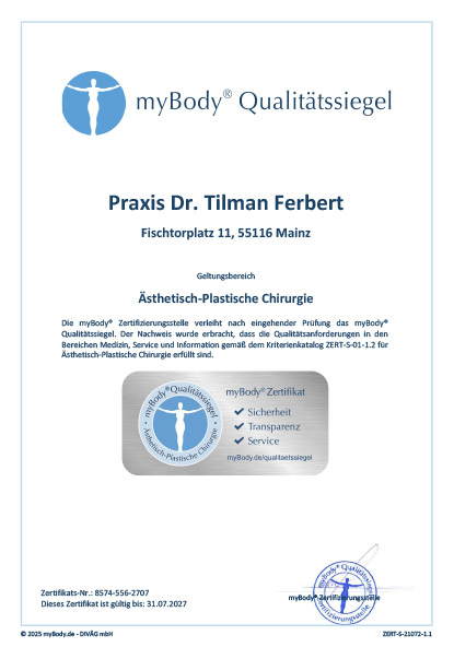 Zertifikatsurkunde Praxis Dr. Tilman Ferbert