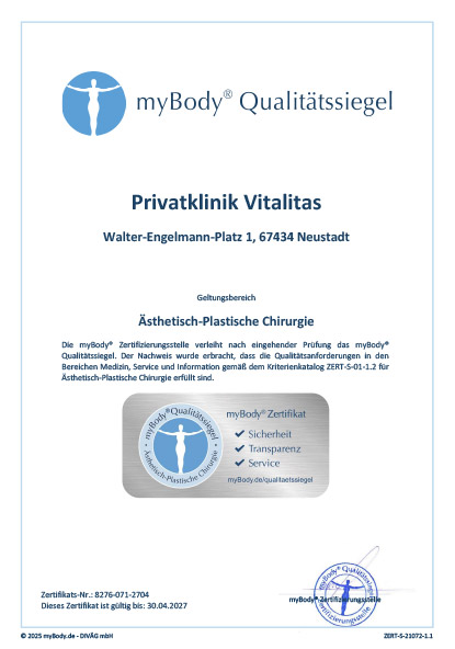 Zertifikatsurkunde Privatklinik Vitalitas 2025