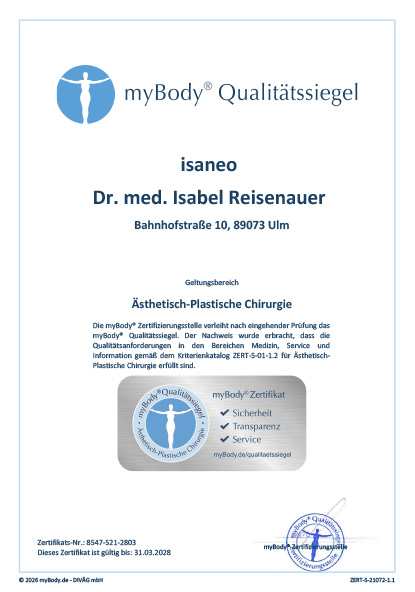 Zertifikatsurkunde isaneo - Dr. med. Isabel Reisenauer 2026