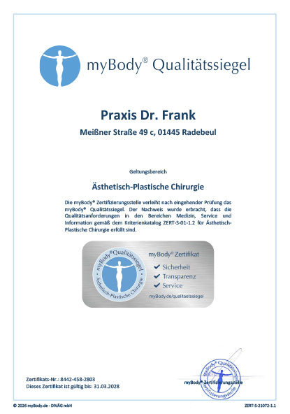 Zertifikatsurkunde Praxis Dr. Frank Radebeul 2026