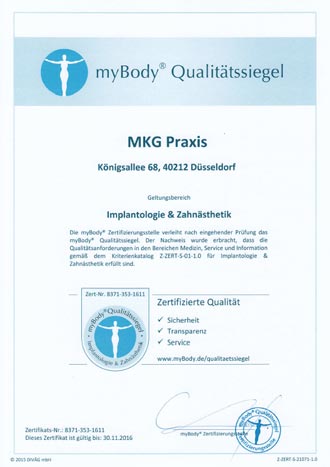 Zertifikatsurkunde MVZ Kieferchirurgie Königsallee GmbH