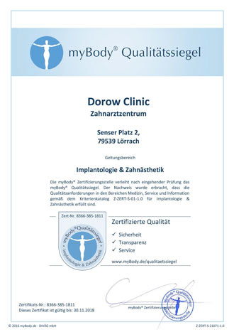 Zertifikatsurkunde Dorow Clinic 